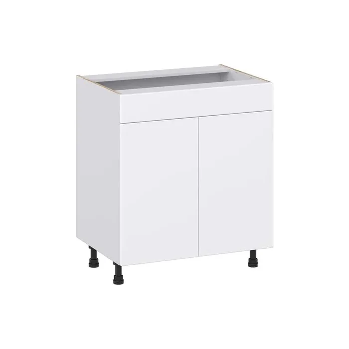 J COLLECTION Fairhope Bright White Slab Assembled Vanity Sink Base Cabinet with False Front (30 in. W x 34.5 in. H x 21 in. D)