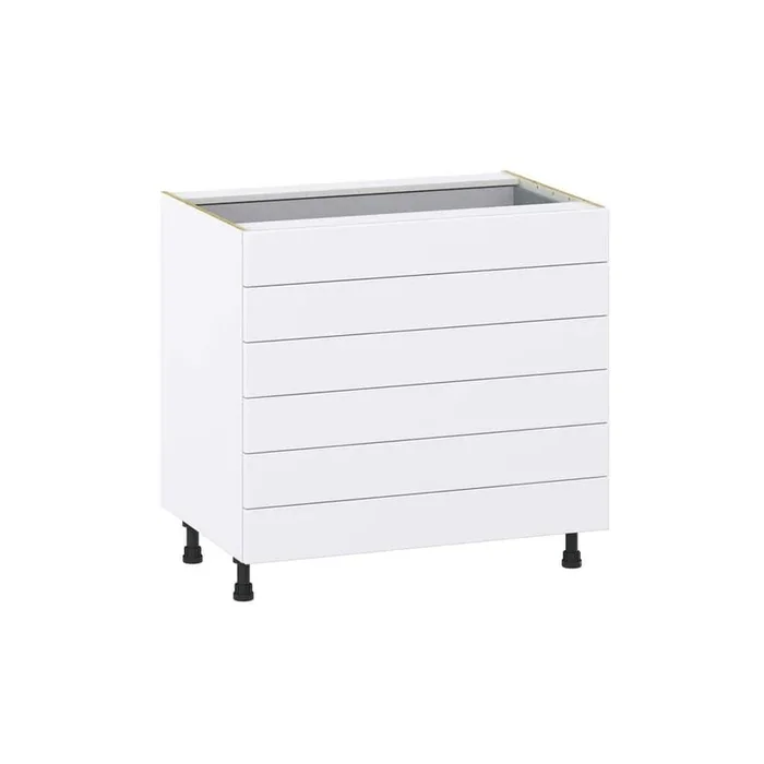 J COLLECTION Mancos Bright White Shaker Assembled Base Kitchen Cabinet with 6 Drawers (36 in. W x 34.5 in. H x 24 in. D)