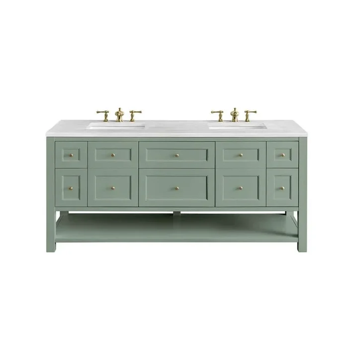 James Martin Vanities Breckenridge 72″ Bathroom Vanity in Smokey Celadon with Arctic Fall Top