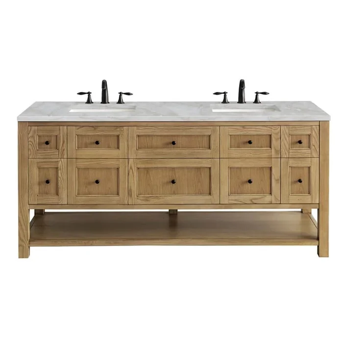James Martin Vanities Breckenridge 72″ Double Bath Vanity in Light Natural Oak with Victorian Silver Quartz Top