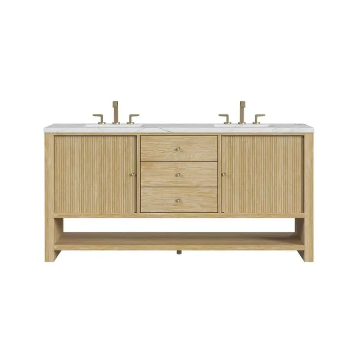 James Martin Vanities Marigot 72″ Double Bathroom Vanity in Sun Washed Oak with Quartz Top