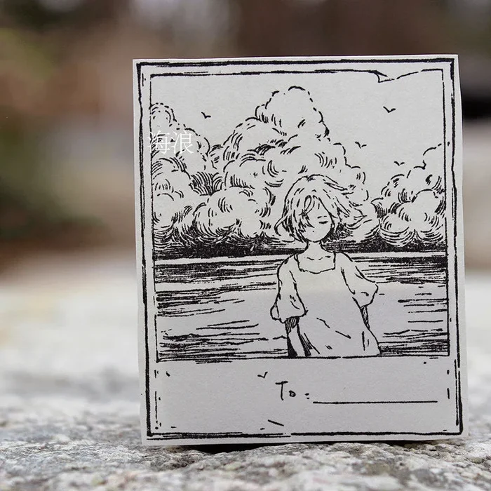 Japanese Anime Character Landscape Wooden Rubber Stamp