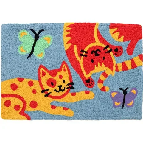 Jellybean 20 in. W X 30 in. L Multi-Color Kitties and Butterflies Polyester Accent Rug