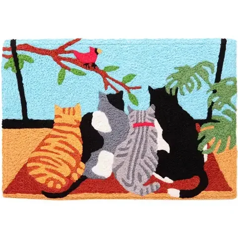 Jellybean 30 in. W X 20 in. L Multi-Color Bird Watchers Polyester Accent Rug