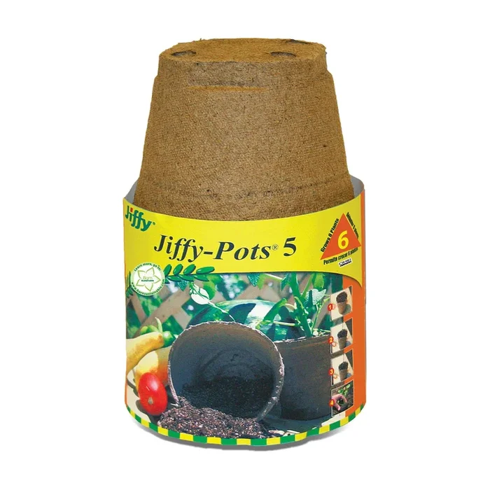 Jiffy Pots 5″ Diameter Seed Starting Biodegradable Peat Pots, 6 Pack