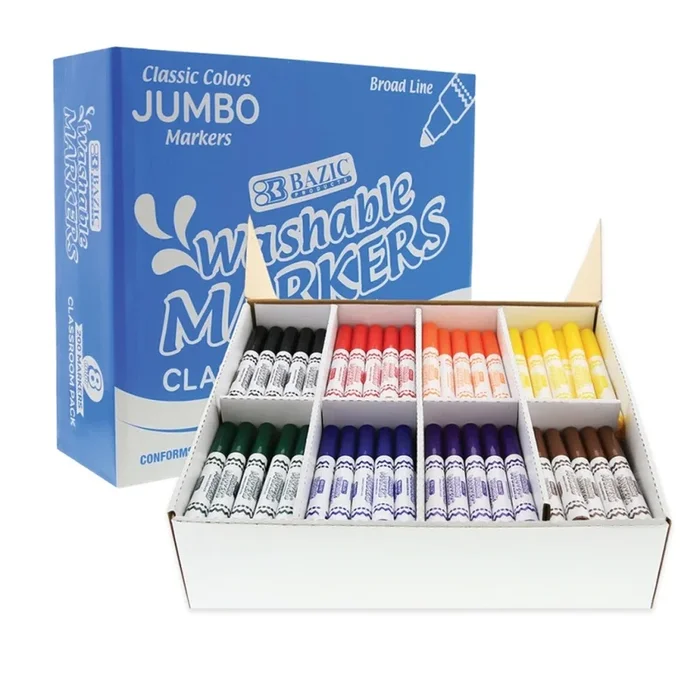 Jumbo Washable Markers Classroom Pack 200Ct In 8 Colors
