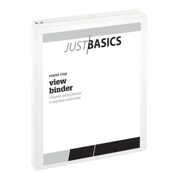 Just Basics Basic View 3-Ring Binder, 1″ Round Rings, White