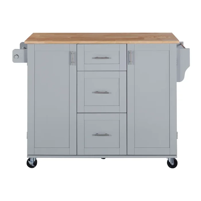 Kahomvis Mdf Base with Wood Top Rolling Kitchen Island (17-in x 50-in x 36.9-in)