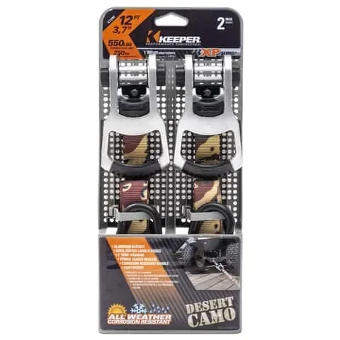 Keeper 1 in. W X 12 ft. L Camo Ratchet Tie Down Strap 550 lb 2 pk