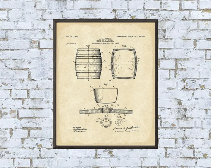 Keg Patent Print – Digital Download – 7 Different Backgrounds Included