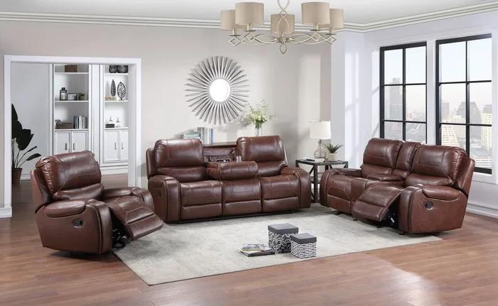 Keily 3 Piece Manual Reclining Living Room Set In Faux Leather Dark Brown Dark Brown Faux Leather