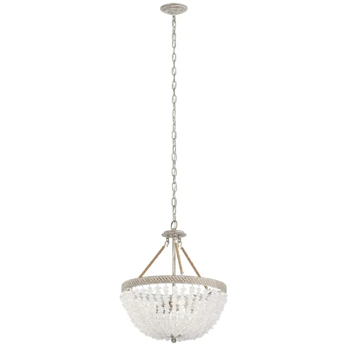 Kichler Kona Cay 3-Light Distressed Antique White Coastal Frosted Glass Bowl Medium Hanging Pendant Light
