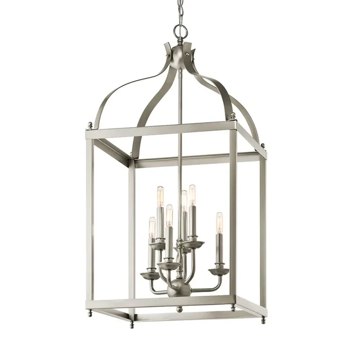 Kichler Larkin 6-Light Brushed Nickel Transitional Lantern Medium Hanging Pendant Light