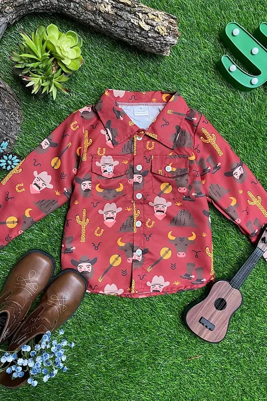 Kid’s Button-Up Western Shirt – Maroon