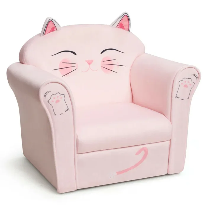 Kids Upholstered Cat Armrest Couch Sofa with Linen Fabric