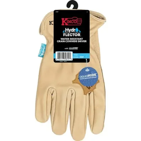 Kinco Hydroflector Men’s Indoor/Outdoor Premium Grain Driver Gloves Tan L 1 pair