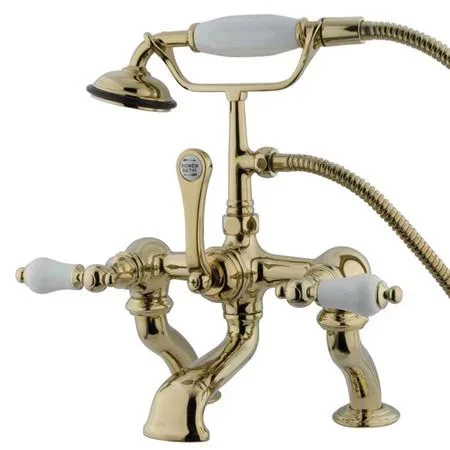 Kingston Brass Vintage Adjustable 3-3/8″-10″ Center Deck Mount Clawfoot Tub with Hand Shower