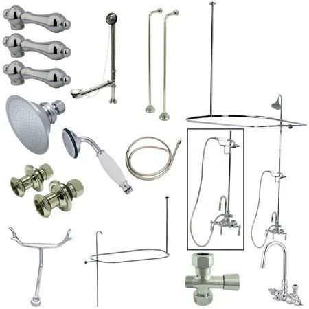 Kingston Brass Vintage High Rise Gooseneck Clawfoot Tub and Shower with Metal Lever Handles, Polished Chrome