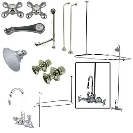 Kingston Brass Vintage Wall Mount High Rise Clawfoot Tub and Shower with Porcelain Lever Handles, Polished Chrome