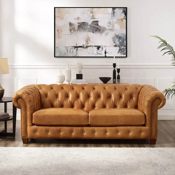 Kingston Waxy Pull Up Leather Sofa Brown Down Filling Genuine Leather 3 Seat