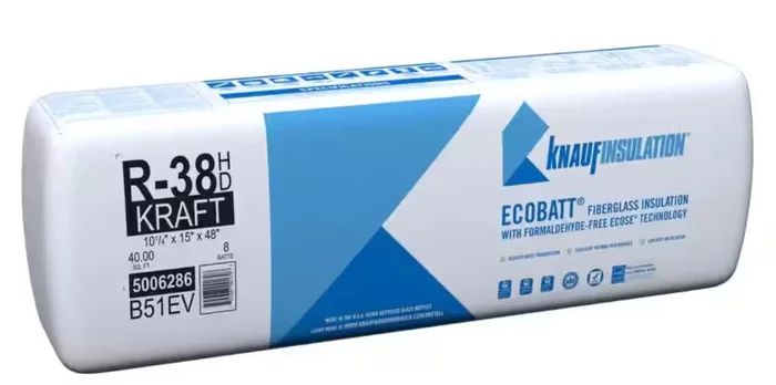 Knauf Insulation Ecobatt R-38 HD Kraft Faced Fiberglass Insulation Batts 10.25″ x 15″ x 48″ 40 SF