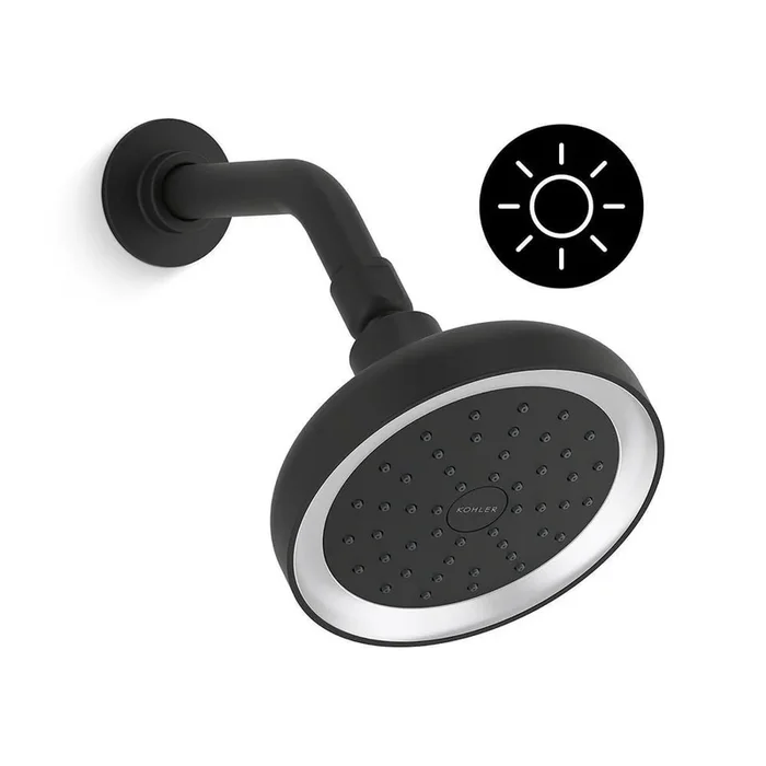 KOHLER Arise 1-Spray Pattern 5.6875 in. Lighted Wall Mount Fixed Shower Head in Matte Black