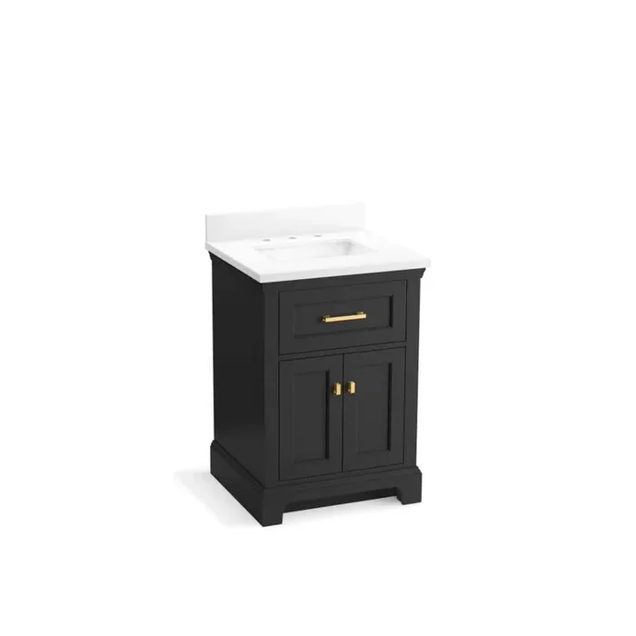 KOHLER Charlemont 25in. Single Sink Freestanding Ferrous Grey Bath Vanity with White Quartz Top Assembled