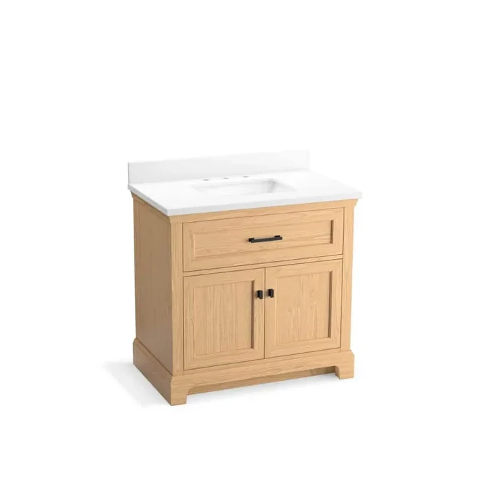KOHLER Charlemont 36.97in. Single Sink Freestanding Light Oak Bath Vanity with White Quartz Top Assembled