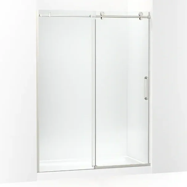 KOHLER Cursiva 56-60 in. W x 78 in. H Sliding Frameless Shower Door in Anodized Brushed Nickel