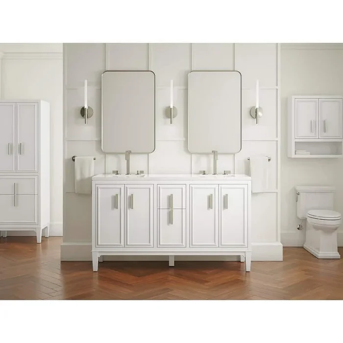 KOHLER Southerk 60.43in. Double Sink Freestanding White Bath Vanity with White Quartz Top Assembled
