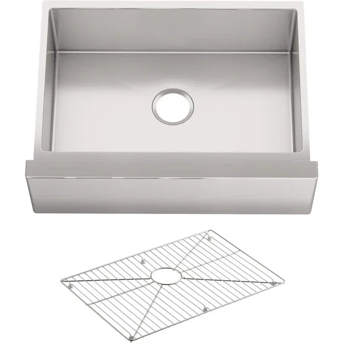 KOHLER Strive Undermount Farmhouse Apron Front Stainless Steel 30 in. Single Bowl Kitchen Sink Kit with Basin Rack