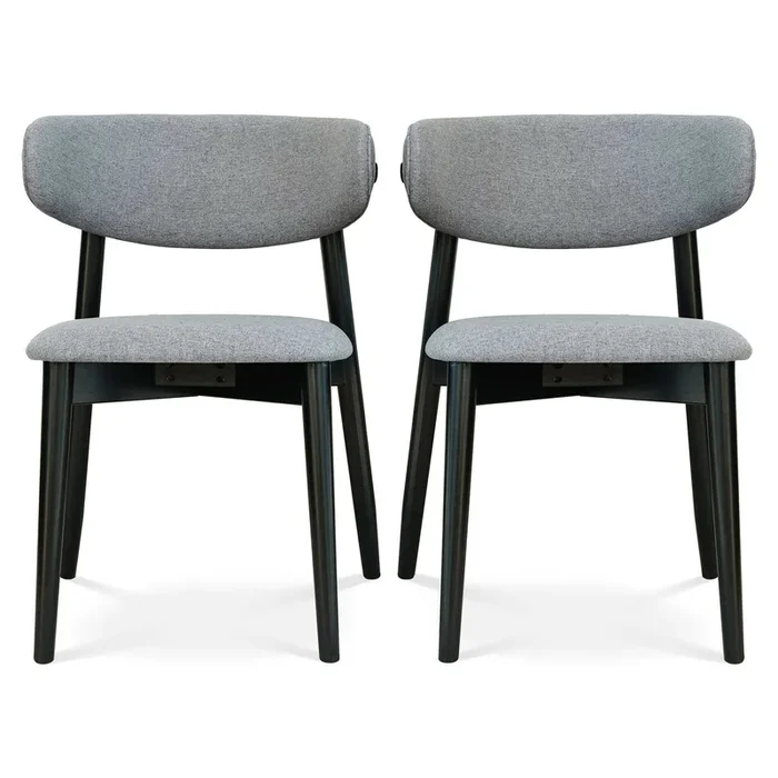 Korbin Grey Fabric Dining Chair Set Of 2 Solid Black,Light Gray Espresso Dining Room Foam Wipe Clean Mid Century Modern Dining Chairs Rubberwood Foam Fabric,Solid Wood