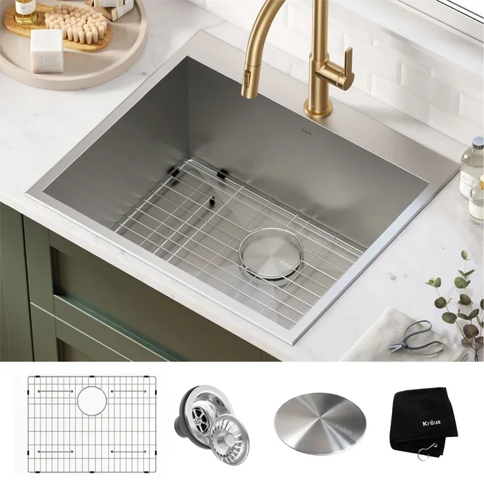 Kraus 22×25 Inch Stainless Steel Drop-In Laundry Sink with Drain