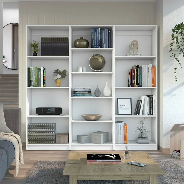 Lainor 3 Piece Home Bookcase Set, 74″ Wide With 13 Shelvesliving Room Set Set White Freestanding 5 Or More Shelves White White Office Open Storage Space Modern Particle Board