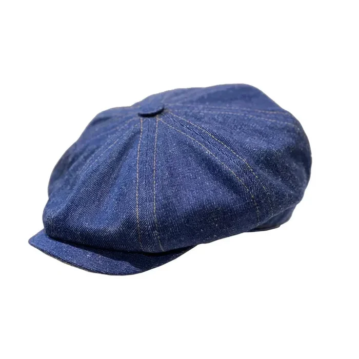 Laird Hatters Brooklyn Newsboy Cap | Blue Denim with Suede Peak | FunkyBrims