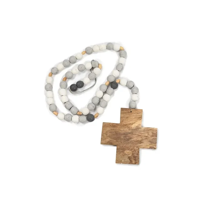 ***Large Cross Grey Wood Bead Strand