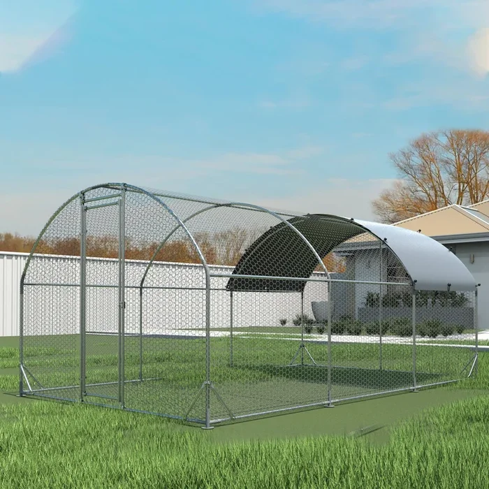 Large Metal Chicken Coop Upgrade Three Support Steel Wire Impregnated Plastic Net Cage, Oxford Cloth Silver Plated Waterproof Uv Protection, Duck Rabbit Sheep Bird Outdoor House 9.2’W X 18.7’L X 6.5’H Silver Metal