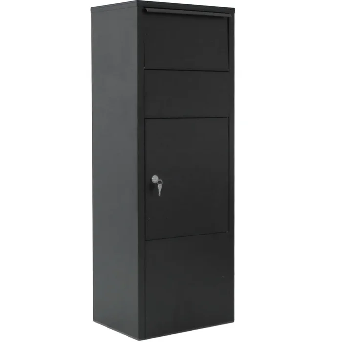 Large Package Delivery Parcel Mail Drop Box For Black, 10.5″ X 15.5″ X 41.30″,With Lockable Storage Compartment Heavy Duty Weatherproof For Express Mail Delivery For Home & Business Use Black Steel