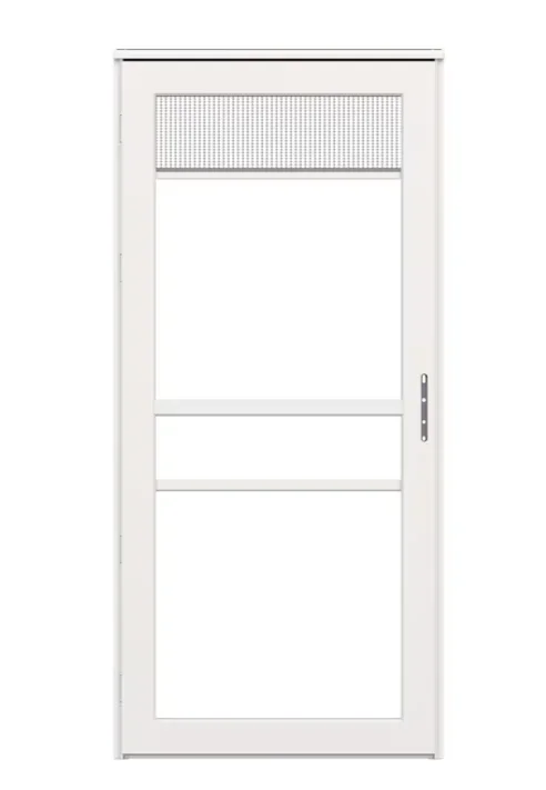 LARSON Platinum 36-in x 81-in White Linen Full-view Retractable Screen Aluminum Storm Door Right-Hand Outswing