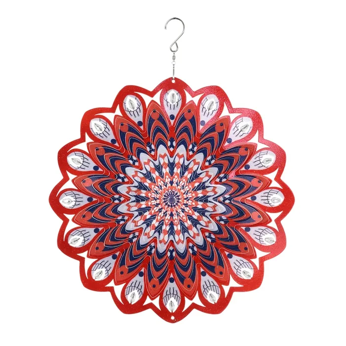 Laser Cut Red and Black Mandala Hanging Wind Spinner with Bead Details, 12 Inch