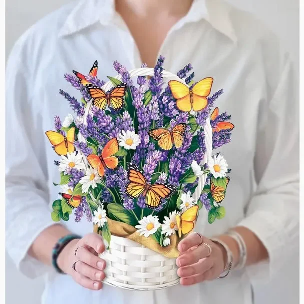 Lavender & Butterflies Full Size Pop Up Bouquet Greeting Card