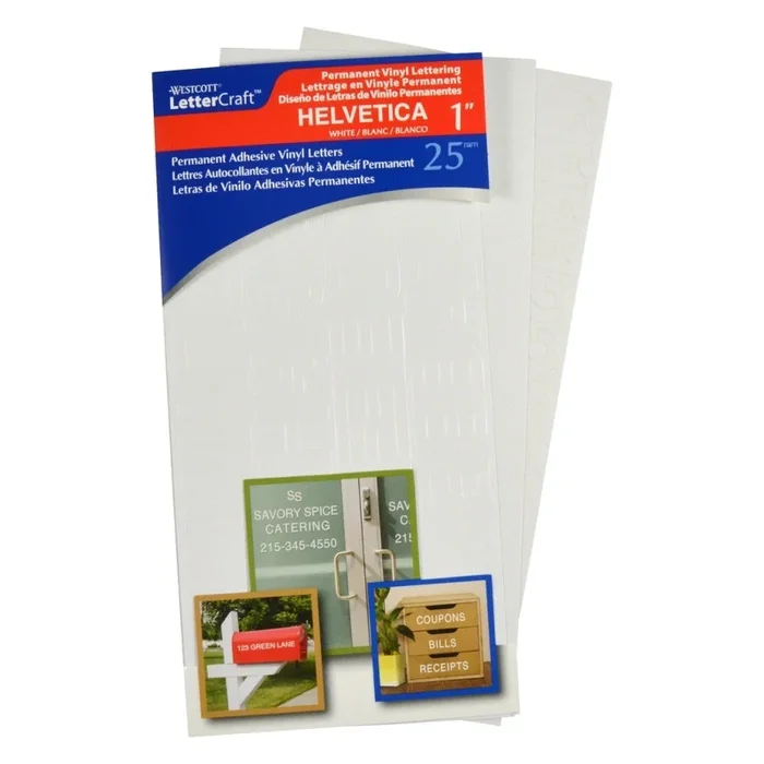 Lettercraft Permanent Vinyl Lettering, Helvetica, 1-Inch, White