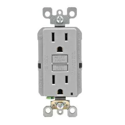 Leviton 15 Amp Self-Test SmartlockPro Slim Duplex GFCI Outlet, Gray