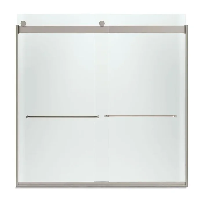 Levity 57 in. x 59.75 in. Semi-Frameless Sliding Tub Door in Nickel with Handle