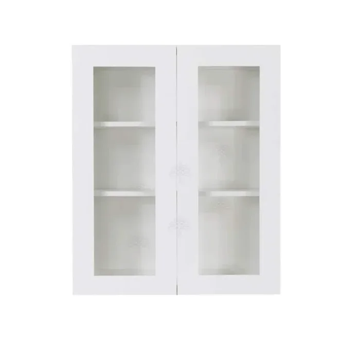 LIFEART CABINETRY Lancaster White Plywood Shaker Stock Assembled Wall Glass Door Kitchen Cabinet 33 in. W x 36 in. H x 12 in. D