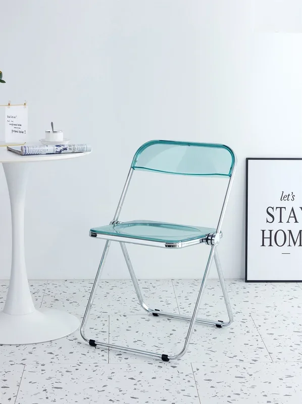 LIGHT Blue Clear Transparent Folding Chair Chair Pc Plastic Living Room Seat
