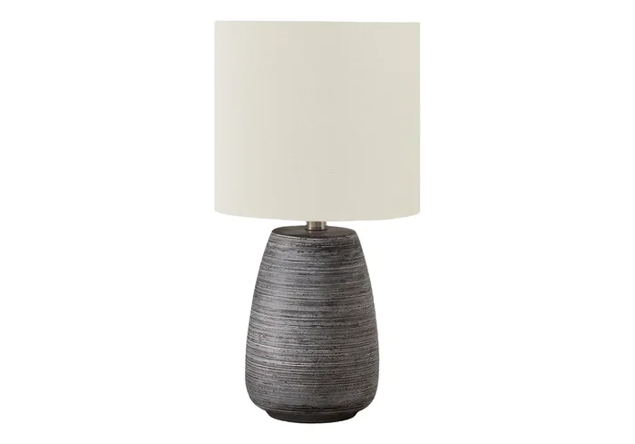 Lighting, 19″H, Table Lamp, Grey Ceramic, Ivory Cream Shade, Contemporary Grey Ceramic