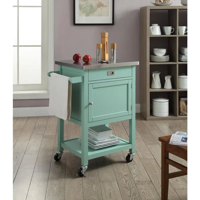 Linon Green Wood Base with Stainless Steel Metal Top Kitchen Cart (18-in x 25.2-in x 36-in)