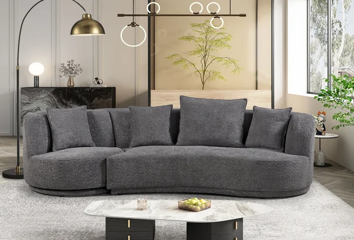 Liyasi Living Room Sofa Set With Luxury Teddy Fleece2 Seaterarmchair Swivel 360 Degree Grey Polyester Wood Primary Living Space Eucalyptus Foam Fabric 3 Seat