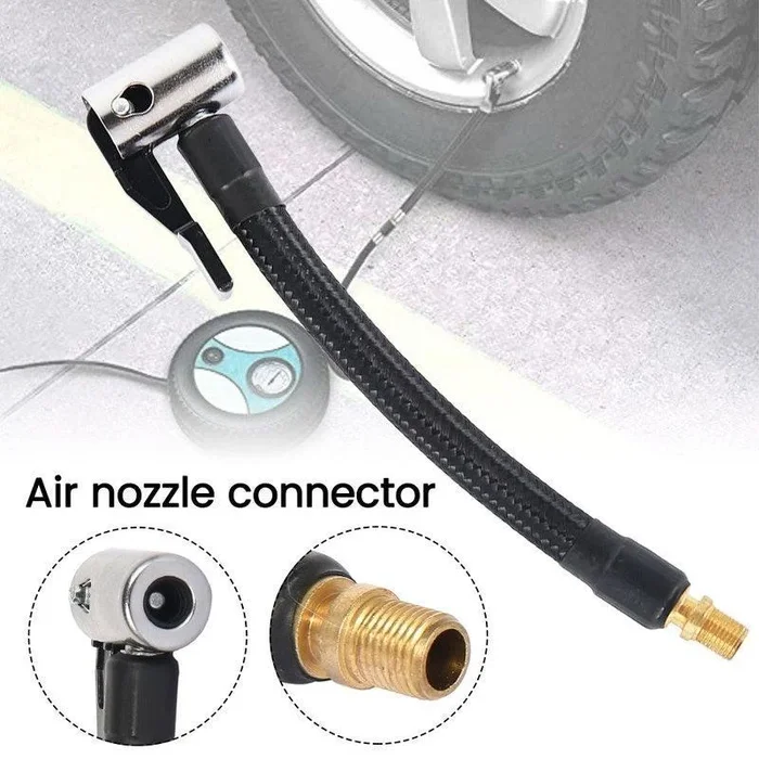 Locking Air Chuck with Air Hose and Standard Tire Valve Fine Thread, Air Inflator Hose Adapter for Twist on Convert To Lock on Connection